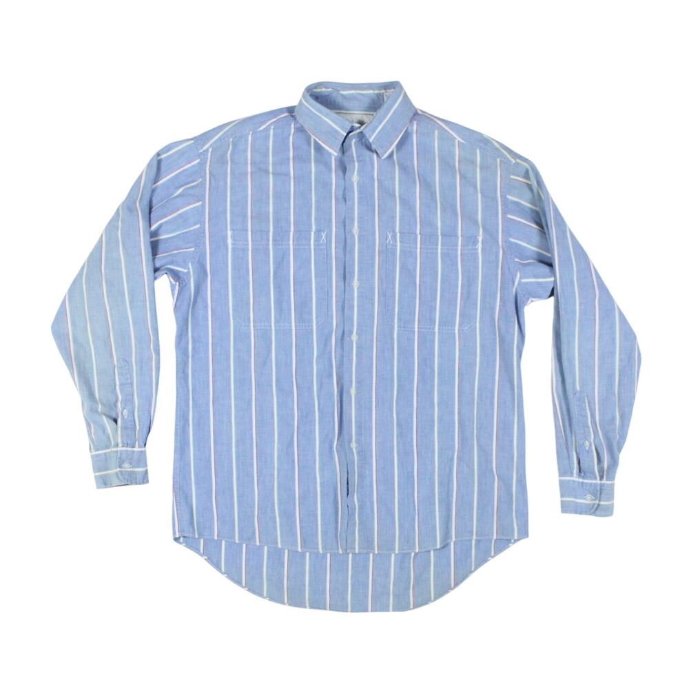 Vintage striped blue western shirt button up 100% cotton 80s 90s vertical sz M